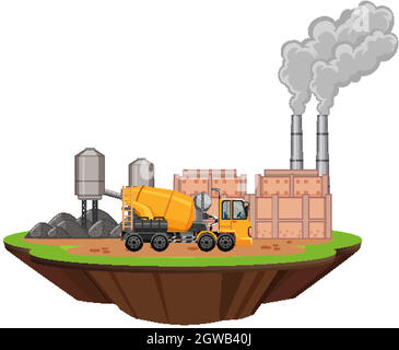 Scène avec les bâtiments d'usine et le mélangeur de ciment Illustration de Vecteur