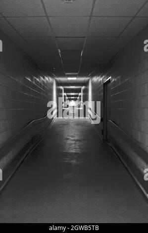 Tunnel d'accès aux services dans le sous-sol du bâtiment (monochrome) Banque D'Images