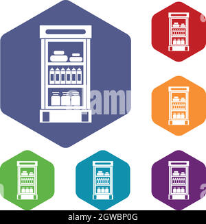 Produits dans le réfrigérateur supermarché icons set Illustration de Vecteur