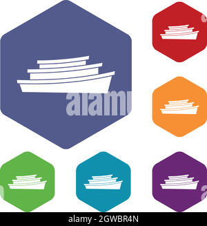 Bateau en bois icons set Illustration de Vecteur