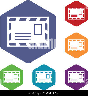 Enveloppe avec affranchissement stamp icons set Illustration de Vecteur