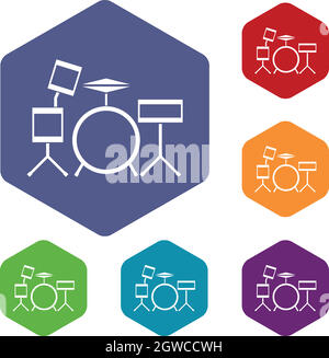 Kit tambour icons set Illustration de Vecteur