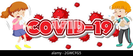 Modèle d'affiche Covid 19 avec deux enfants malades Illustration de Vecteur
