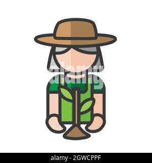 Avatar de jardinier féminin. Femme travaillant dans le jardin. Utilisateur du profil, personne. Icône Contacts. Illustration vectorielle Illustration de Vecteur