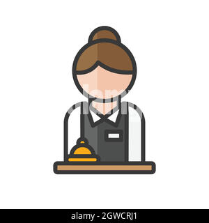 Avatar de réceptionniste d'hôtel féminin. Femme avec uniforme et personnage de cloche. Utilisateur du profil, personne. Icône Contacts. Illustration vectorielle Illustration de Vecteur