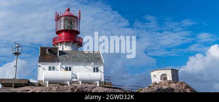 LINDESNES, NORVÈGE- SEPTEMBRE 08. Phare à Lindesnes, le point le plus au sud du continent norvégien. Banque D'Images