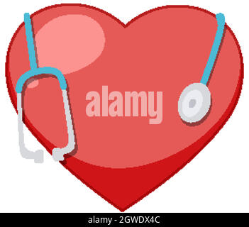 Grand cœur rouge et stéthoscope géant sur fond blanc Illustration de Vecteur