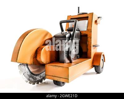 Rendu 3D de l'ancienne machine de découpe du béton sur fond blanc Banque D'Images