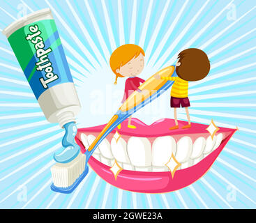 Garçon et fille se brosser les dents Illustration de Vecteur