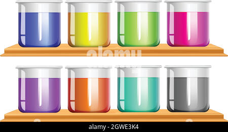 Produit chimique de couleur différente dans les béchers Illustration de Vecteur