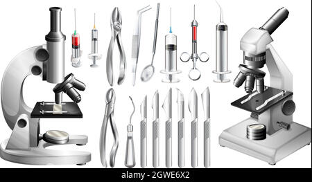 Différents équipements et outils médicaux Illustration de Vecteur