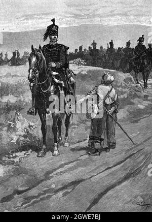 Illustration B&W ; le duc de Brunswick et ses hussards (les Néo-Brunswickois noirs) Banque D'Images