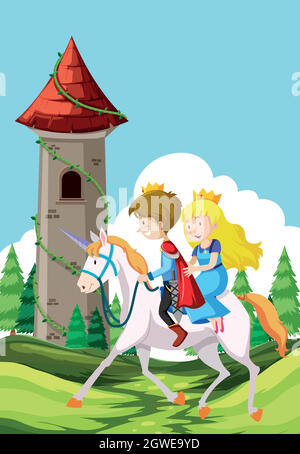 Prince et princesse à cheval Illustration de Vecteur