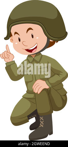 Soldat en uniforme vert assis Illustration de Vecteur