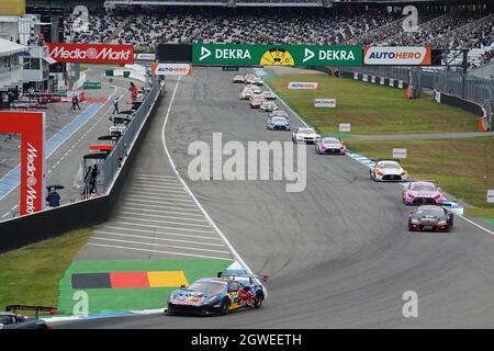 03.10.2021, Hockenheimring, Hockenheim, DTM 2021, Hockenheimring, 01.10. - 03.10.2021, en photo, départ de la course : Mike Rockenfeller (DEU # 9), Team Abt Sportsline, Maximilian Gotz (GER # 4), Mercedes-AMG Team HRT, Daniel Juncadella (ESP # 8), Mercedes AMG Team GruppeM Racing, Sophia Florsch (DEU # 99), Team ABT Sportsline, Lucas di Grassi (37) Audi R8 LMS GT3, Timo Glolock (DEU # 16), Rowe Racing Banque D'Images