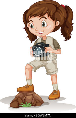 Little girl holding a camera Illustration de Vecteur