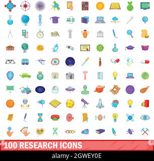 La recherche 100 icons set, cartoon style Illustration de Vecteur