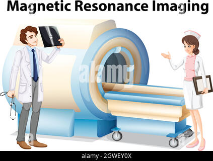 Médecin et infirmière travaillant avec une machine d'imagerie par résonance magnétique Illustration de Vecteur