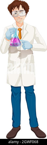Un scientifique tenant une bécher sur fond blanc Illustration de Vecteur