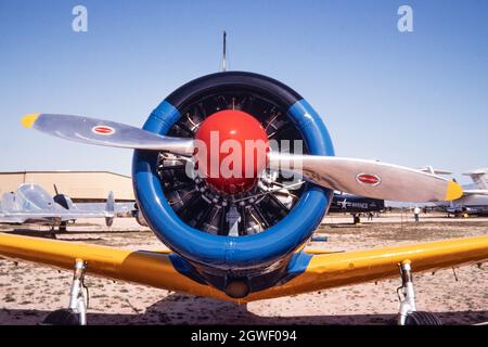 Un entraîneur pilote Vultee BT-13A Valiant WW II restauré exposé lors d'un salon de l'aviation à Holloman AFB. Un instructeur pilote vaillant WW II exposé lors d'un salon de l'air à Banque D'Images