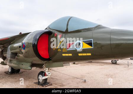 Un avion de frappe britannique GR.5 Harrier II dans le musée de l'air et de l'espace de Pima, Tucson, Arizona.