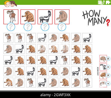 combien de personnages d'animaux de bande dessinée compte le jeu Illustration de Vecteur