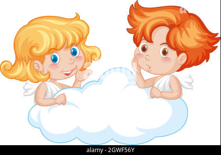 Deux anges mignons sur le nuage Illustration de Vecteur