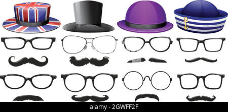Ensemble mode pour homme avec lunettes et chapeaux Illustration de Vecteur