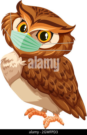 Masque de port de personnage de dessin animé Owl Illustration de Vecteur