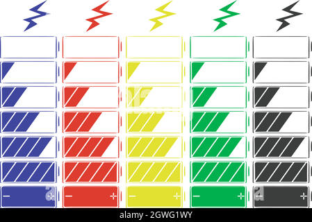Icône de batterie en cinq couleurs Illustration de Vecteur
