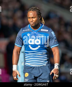 3 octobre 2021; AJ Bell Stadium, Eccles, Greater Manchester, Angleterre: Gallagher Premiership Rugby, sale v Exeter ; Marland Yarde sale Sharks Banque D'Images