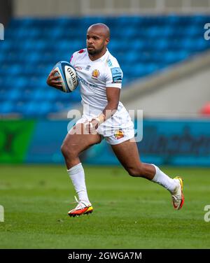 3 octobre 2021; AJ Bell Stadium, Eccles, Greater Manchester, Angleterre: Gallagher Premiership Rugby, sale v Exeter ; Tom O'Flaherty d'Exeter Chiefs Banque D'Images