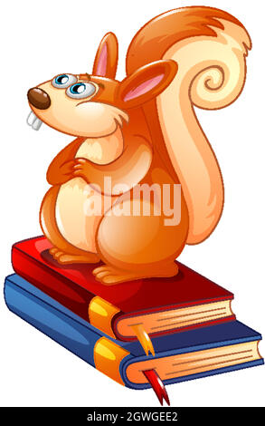 Un écureuil qui se souille sur des livres sur fond blanc Illustration de Vecteur