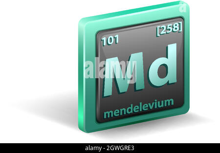 Élément chimique mendelevium. Symbole chimique avec numéro atomique et masse atomique. Illustration de Vecteur