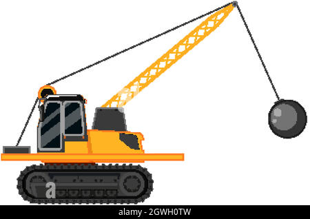 Vue latérale de la grue sur chenilles isolée sur fond blanc Illustration de Vecteur