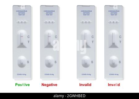 Instructions de lecture des résultats du kit de test d'antigène auto-rapide Covid-19. Banque D'Images