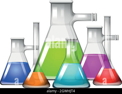 Produit chimique dans différentes tailles de béchers Illustration de Vecteur
