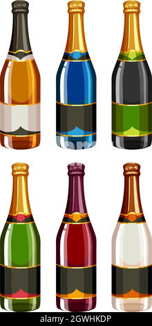 Bouteilles de champagne en différentes étiquettes Illustration de Vecteur