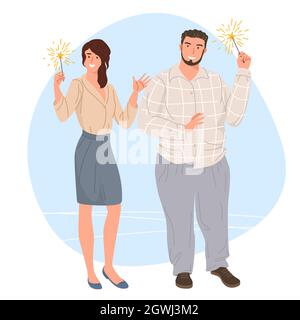 homme et femme avec des sparkers à la main Illustration de Vecteur