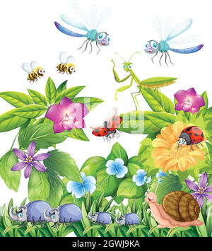 De nombreux insectes volant dans le jardin Illustration de Vecteur