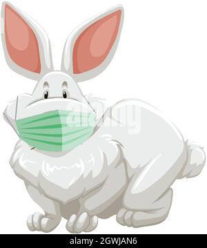 masque de port de personnage de dessin animé de lapin Illustration de Vecteur