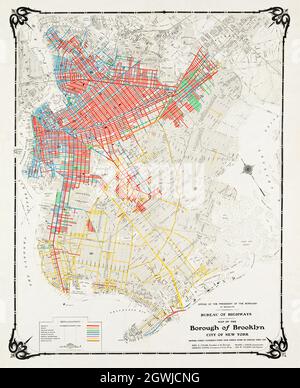 Carte du quartier de Brooklyn, ville de New York.Affichage des trottoirs de rue autres que la pierre de galets le premier janvier 1907. Banque D'Images