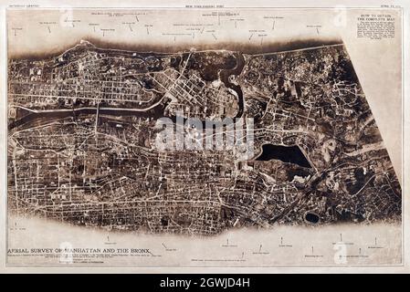 New York City, photographiée de trois miles dans les airs (1922) de la Lionel Pincus et de la Princess Firyal Map Division. Banque D'Images