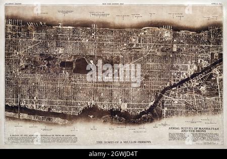 New York City, photographiée de trois miles dans les airs (1922) de la Lionel Pincus et de la Princess Firyal Map Division. Banque D'Images