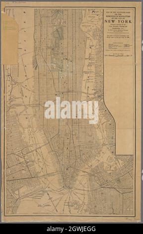 Carte de la partie sud du quartier de Manhattan de la ville de New York.1907. Banque D'Images