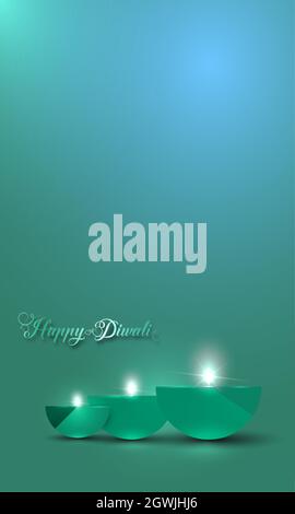 Happy Diwali Festival of Lights India Celebration modèle coloré. Bannière verticale de Indian Diya Oil Lamps, design moderne dans des couleurs vives. Illustration de Vecteur