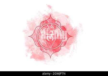 Premier chakra de Muladhara, modèle de logo de chakra racine en aquarelle. Méditation du signe sacral rouge, vecteur de mandala ronde de yoga isolé sur blanc Illustration de Vecteur