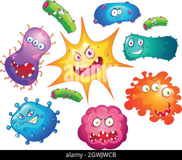 Bactéries avec expressions faciales Illustration de Vecteur