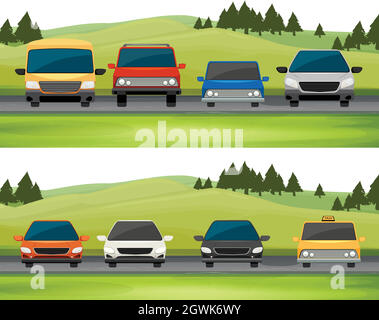 Voitures parking sur la route Illustration de Vecteur