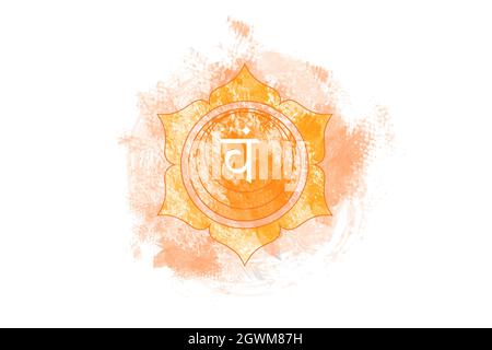 Deuxième chakra de Swadhisthana, modèle de logo de chakra Sacral en aquarelle. Symbole orange mandala pour la méditation, le yoga. Vecteur isolé sur b blanc Illustration de Vecteur